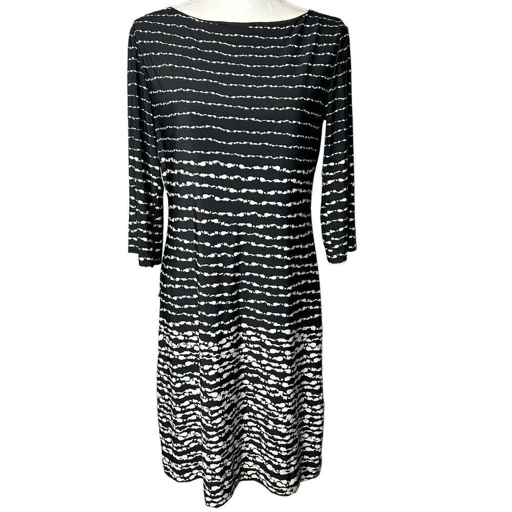 Taylor Dress Womens Sz 8 Black Tan Striped Contrast Midi 3/4 Sleeve Lined